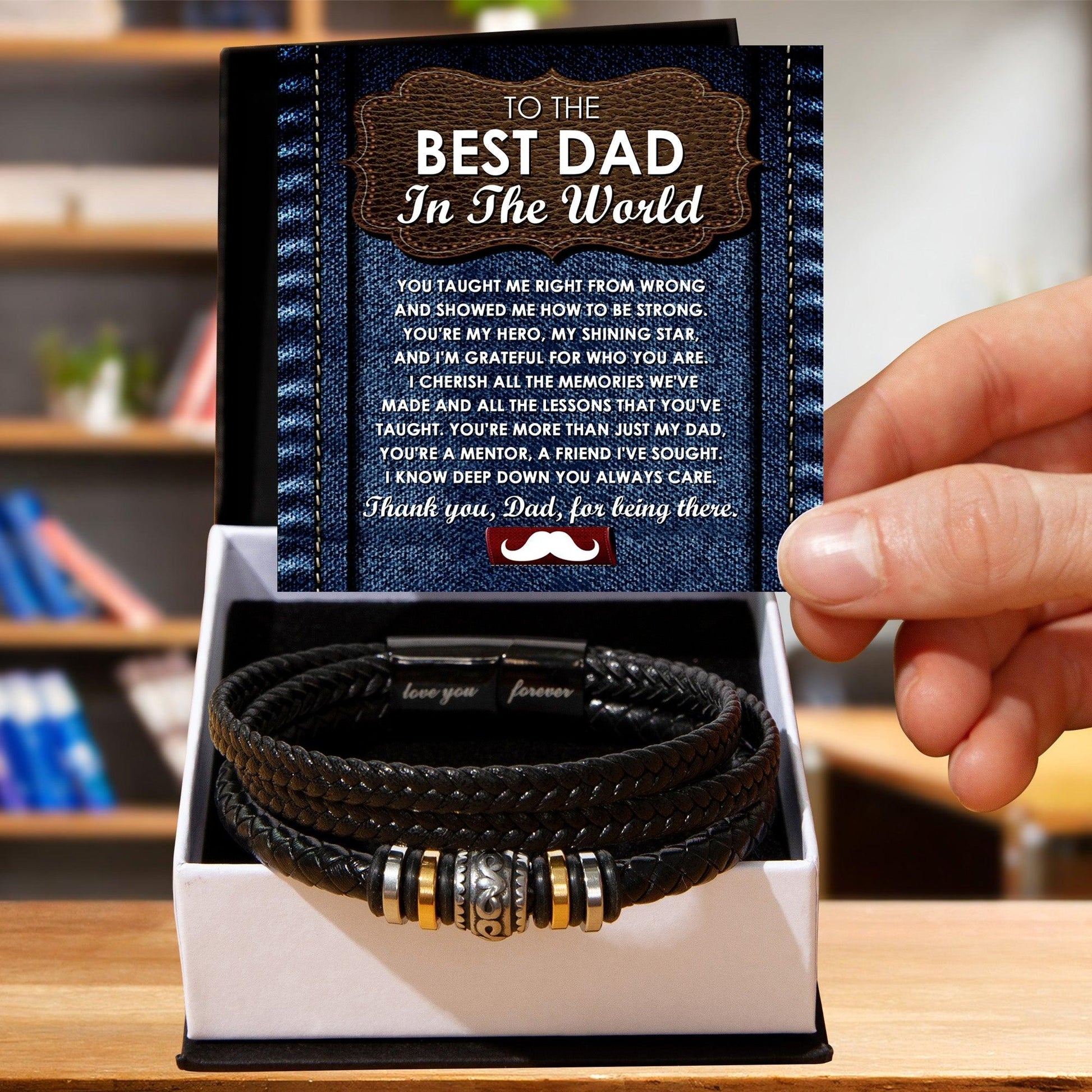Dad Gift - You Taught Me Right from Wrong - Braided Leather Men's Bracelet - Mallard Moon Gift Shop