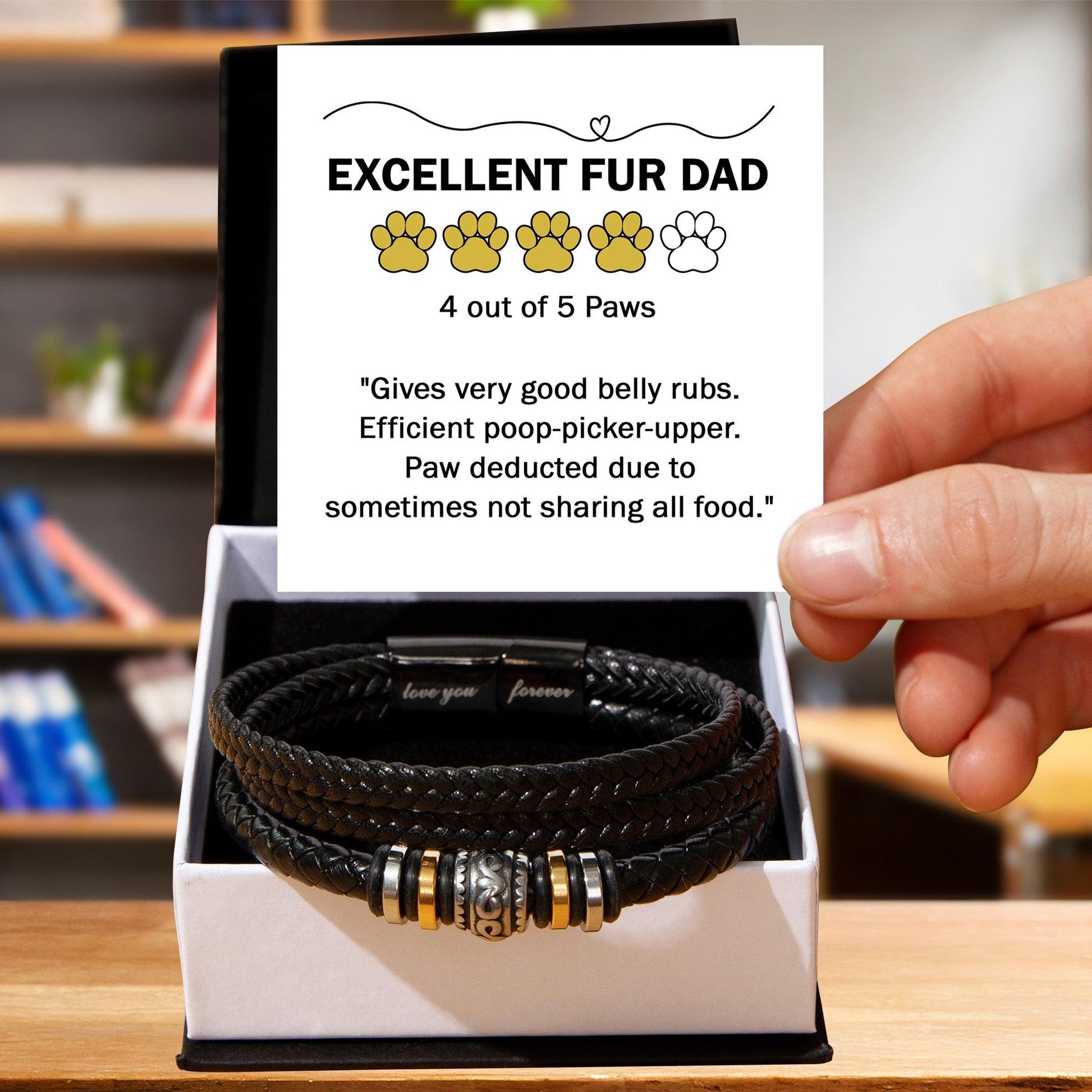Gift for Fur Dad Belly Rubber Black Braided Leather Men's Bracelet - Mallard Moon Gift Shop