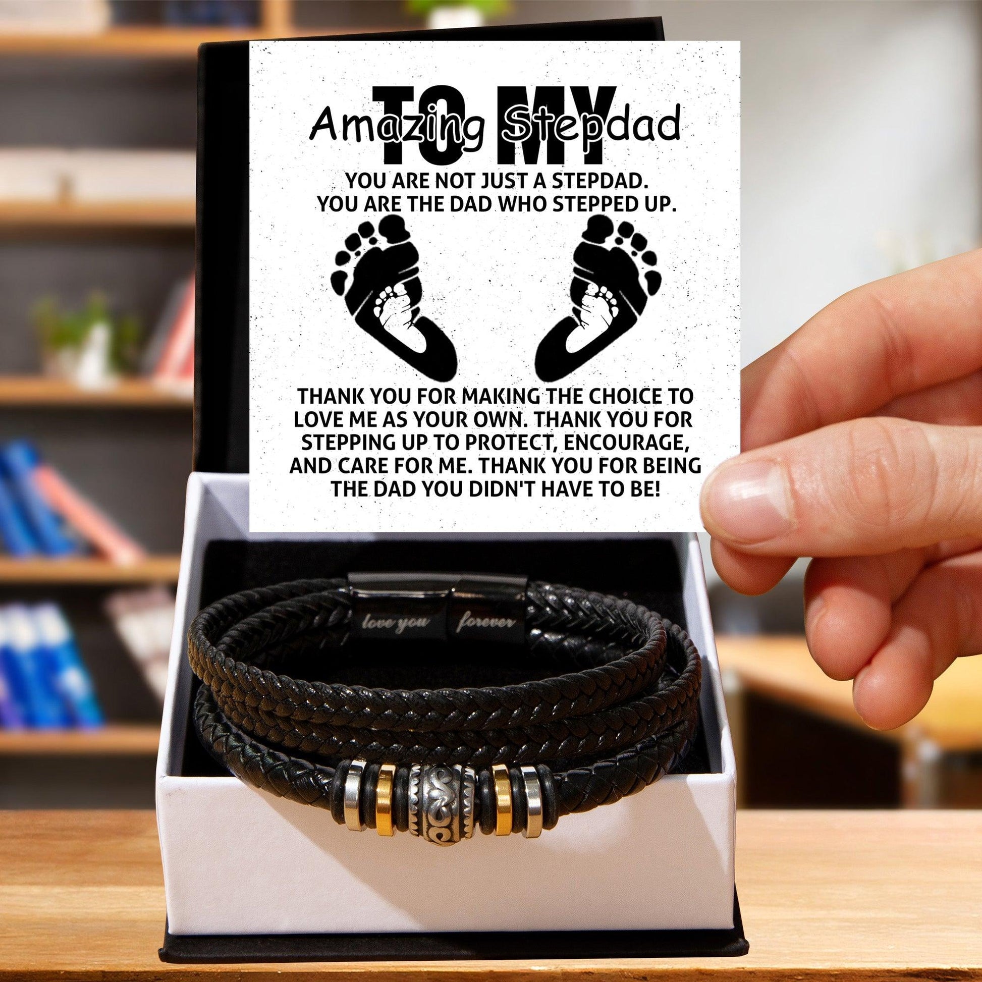 To My Amazing Stepdad You are Not Just a Stepdad, You are the Dad Who Stepped Up Men's Leather Bracelet - Mallard Moon Gift Shop