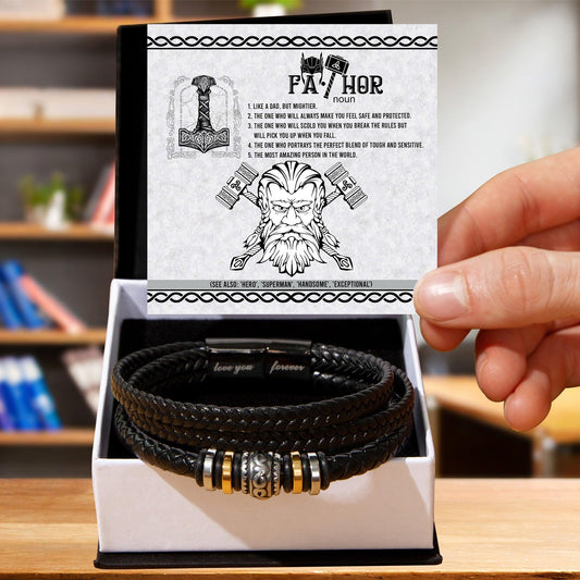 Gift for Dad - Safe And Protected - Black Braided Leather Men's Bracelet - Mallard Moon Gift Shop