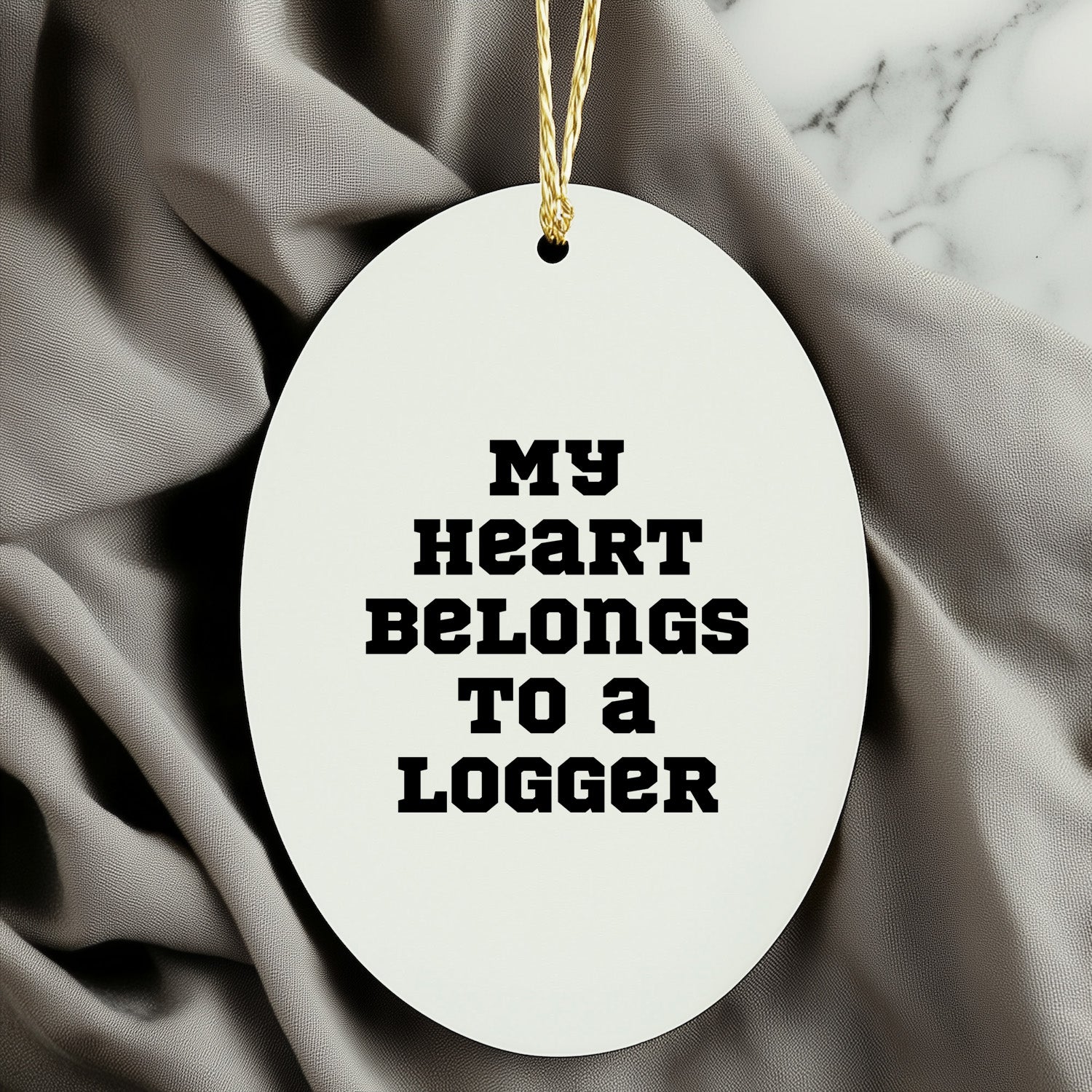 Logger Gifts: 'My Heart Belongs To A Logger' Oval Ornament, Funny Christmas Unique Gift for Him or Her, Gifts from Family and Friends, Oval Ornament for Logger, Logger Lover Gift