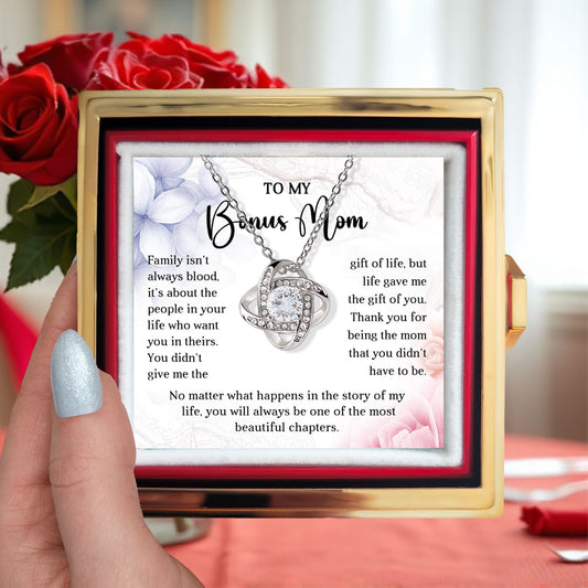 Gift for Your Bonus Mom - Beautiful Chapter - Love Knot Necklace with Rose Gift Gox - Mallard Moon Gift Shop