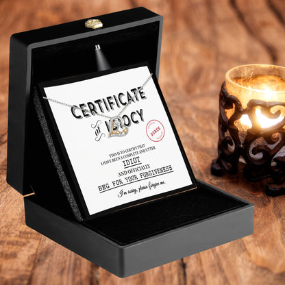 Apology Gift for Girlfriend, Wife, Soulmate - Sorry, Certificate Of Idiocy - Love Dancing Heart Pendant Necklace - Mallard Moon