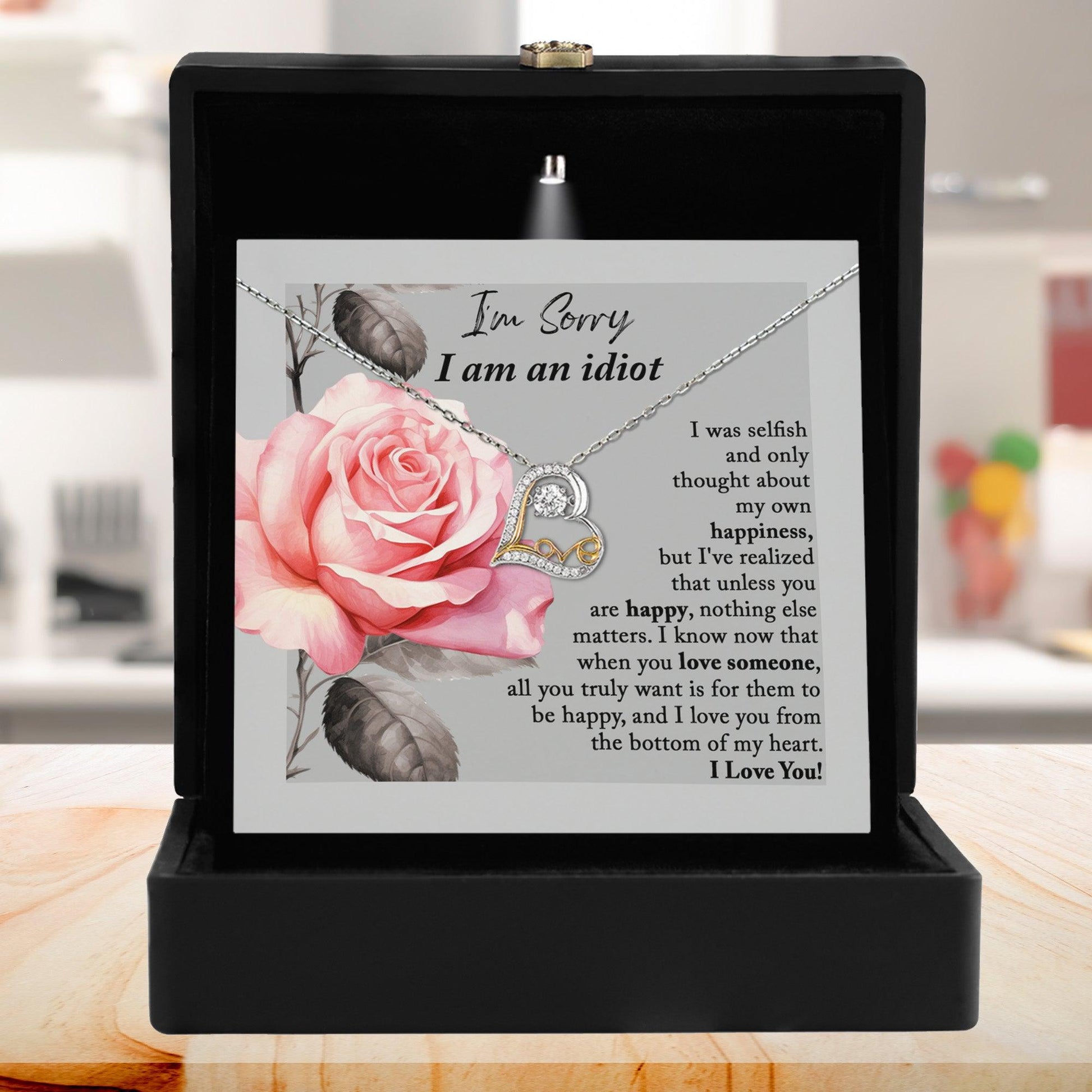 Apology Gift for Her - I'm Sorry I am an Idiot - Love Dancing Heart Pendant Necklace - Mallard Moon Gift Shop