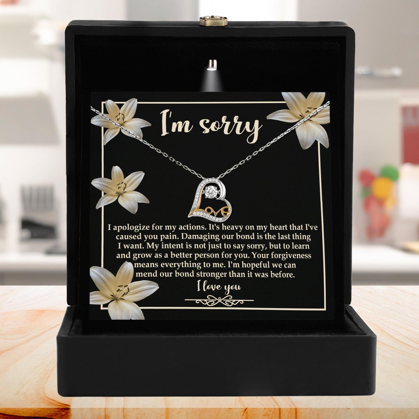 Apology Gift for Girlfriend, Wife, Soulmate - Sorry, The Last Thing - Love Dancing Heart Pendant Necklace - Mallard Moon Gift Shop