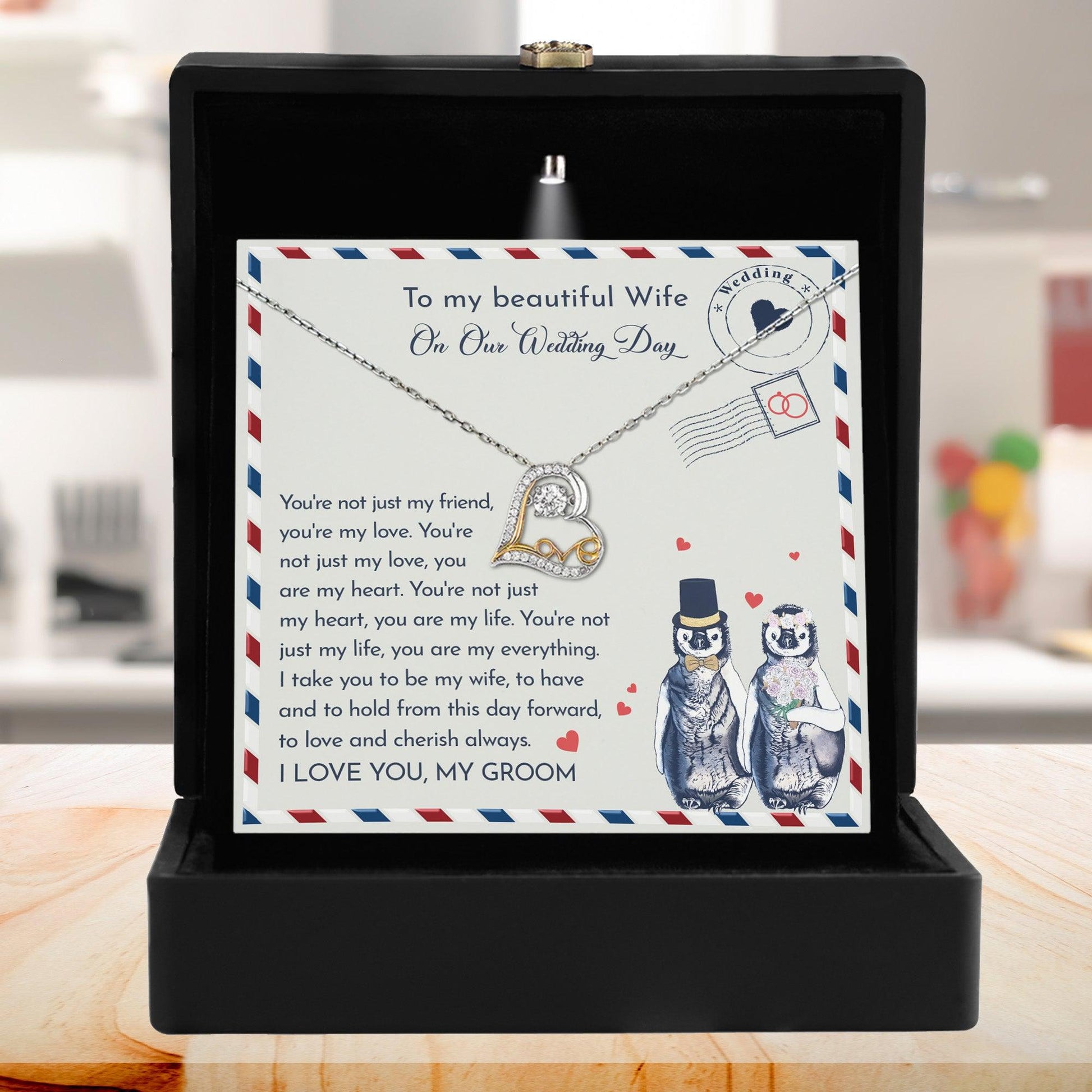 Wife Wedding Day Gift - I Will Love And Cherish Always Love Dancing Heart Pendant Necklace, Bride Jewelry, Gift from Groom - Mallard Moon Gift Shop