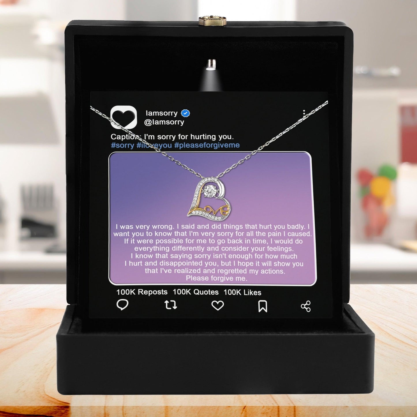 Apology Gift for Girlfriend, Wife, Soulmate - Sorry, Hurt You Badly - Love Heart Pendant Necklace - Mallard Moon Gift Shop