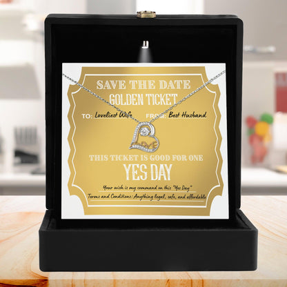 Wife Wedding Day Gift - Golden Ticket - Love Dancing Heart Pendant Necklace - Mallard Moon Gift Shop