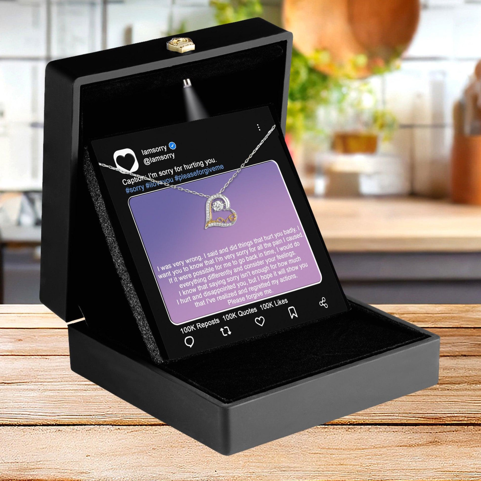 Apology Gift for Girlfriend, Wife, Soulmate - Sorry, Hurt You Badly - Love Heart Pendant Necklace - Mallard Moon Gift Shop