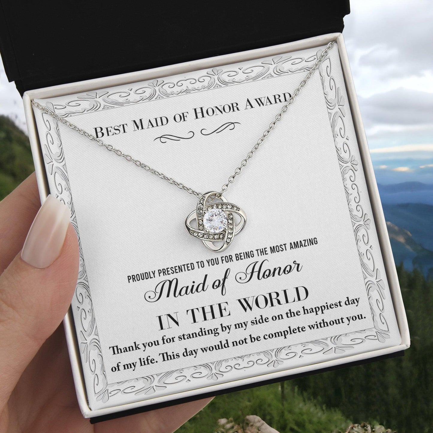 Maid of Honor Wedding Day Gift -Thank You Happiest Day Of My Life - Love Knot Pendant Necklace - Mallard Moon Gift Shop