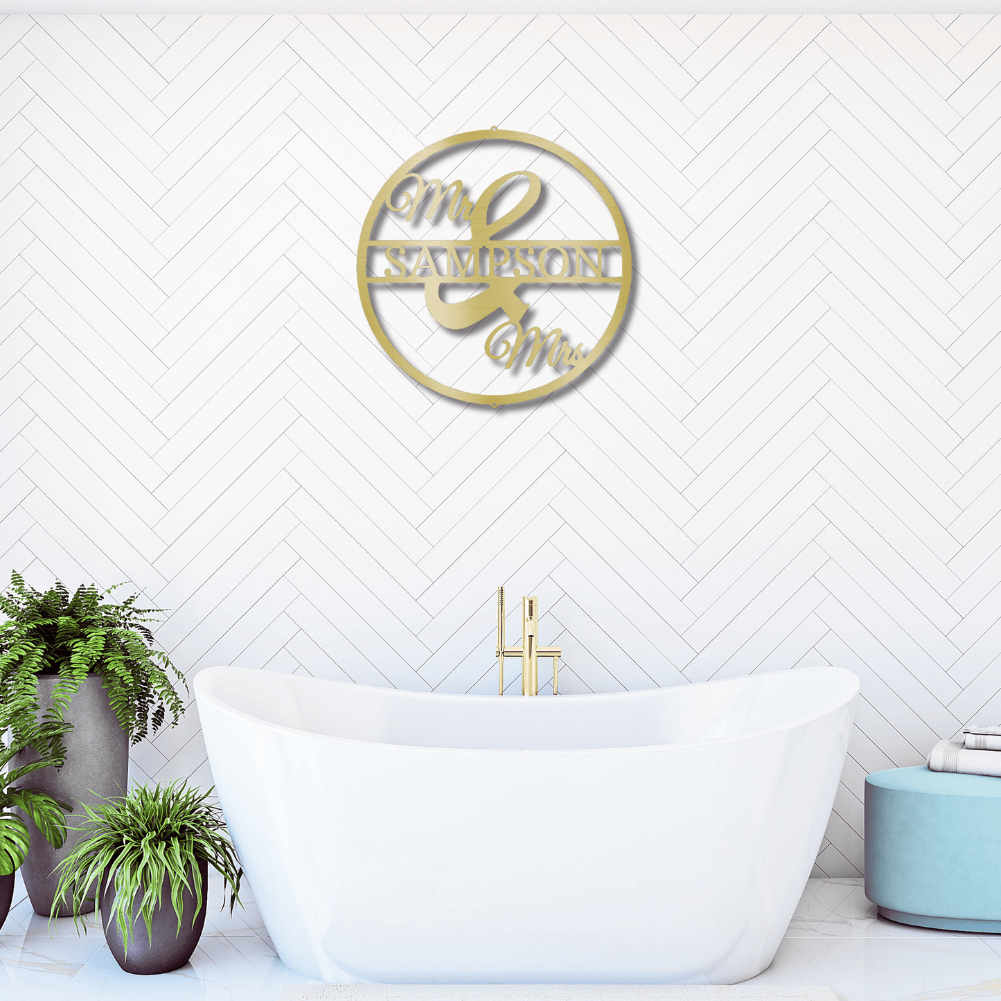 Mr and Mrs Circle Custom Name Steel Wall Sign - Mallard Moon Gift Shop