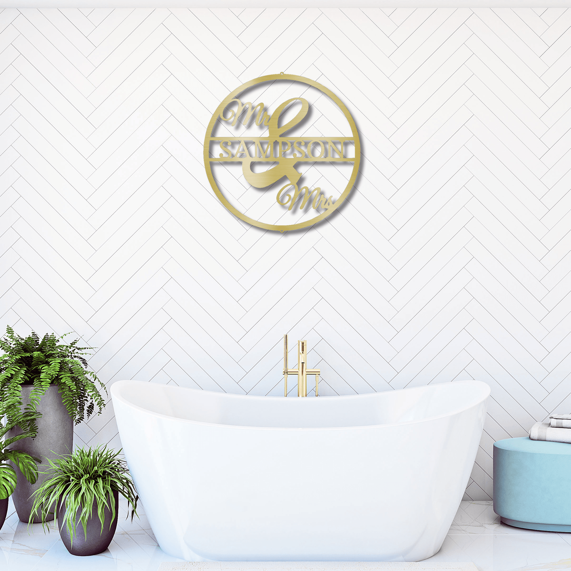 Mr and Mrs Circle Custom Name Steel Wall Sign - Mallard Moon Gift Shop