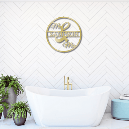 Mr and Mrs Circle Custom Name Steel Wall Sign - Mallard Moon Gift Shop