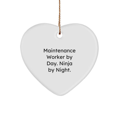 Maintenance Worker Gifts from Men - Funny Heart Ornament for Coworkers, Friends, and Family - 'Maintenance Worker By Day. Ninja By Night.'