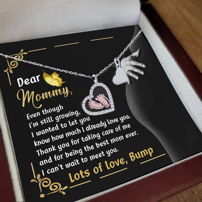 Pregnancy Gift Silver Baby Feet Pendant Necklace Dear Mommy, Lots Of Love, Bump - Mallard Moon Gift Shop