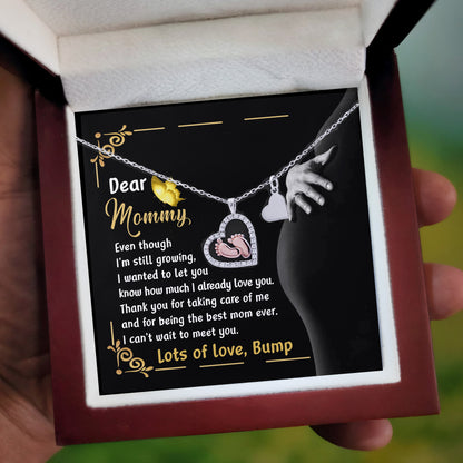 Pregnancy Gift Silver Baby Feet Pendant Necklace Dear Mommy, Lots Of Love, Bump - Mallard Moon Gift Shop