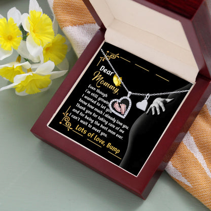 Pregnancy Gift Silver Baby Feet Pendant Necklace Dear Mommy, Lots Of Love, Bump - Mallard Moon Gift Shop