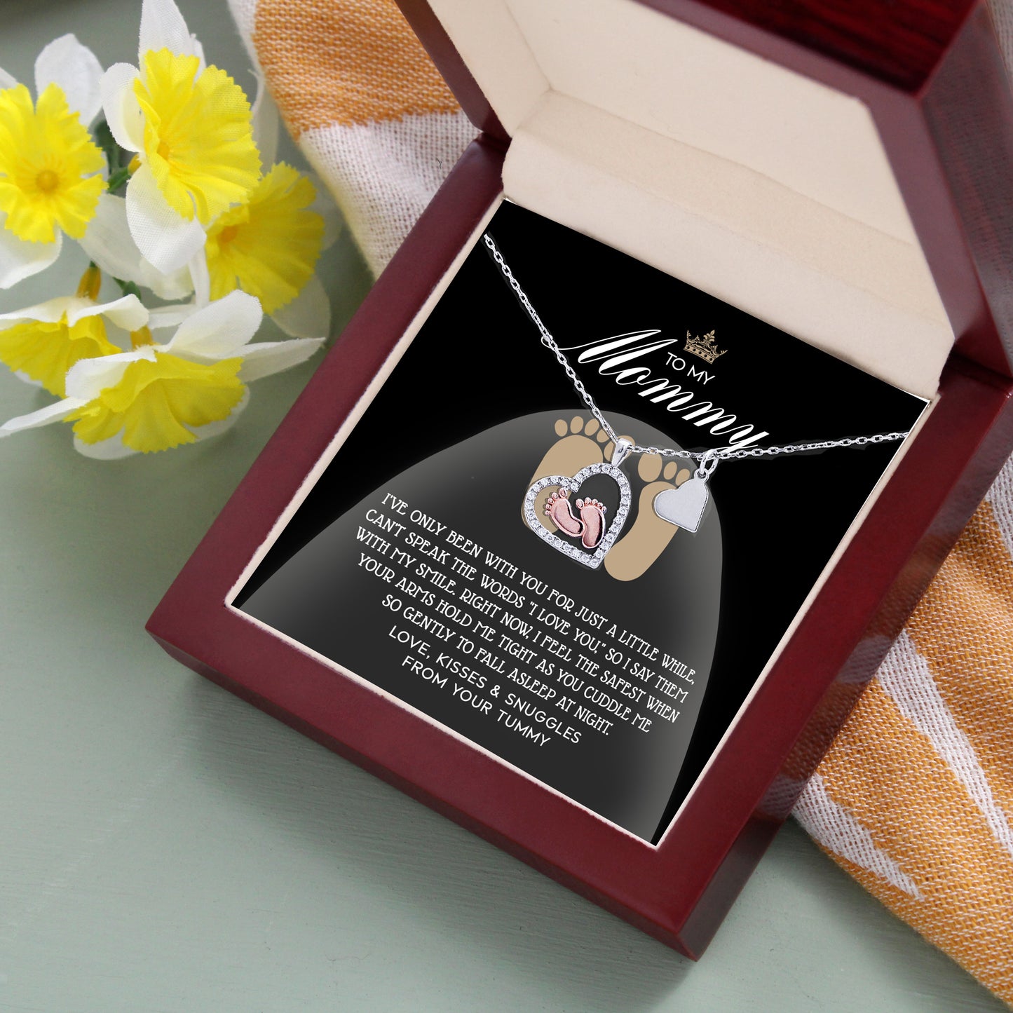 Gift for New Mom Baby Feet Pendant Necklace I Love You with My Smile - Mallard Moon Gift Shop