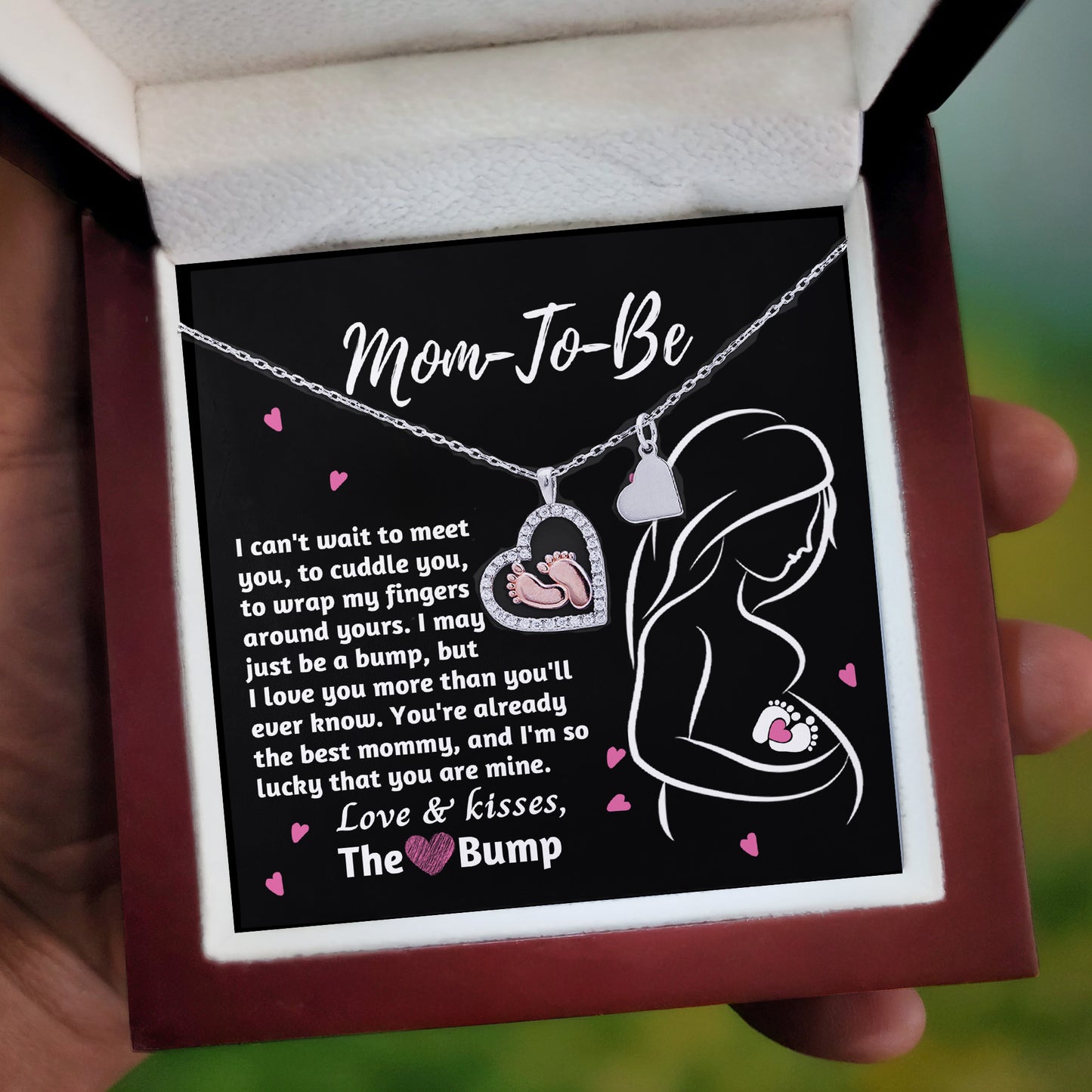 Mom-To-Be Baby Feet Pendant Necklace Love and Kisses From the Bump - Mallard Moon Gift Shop