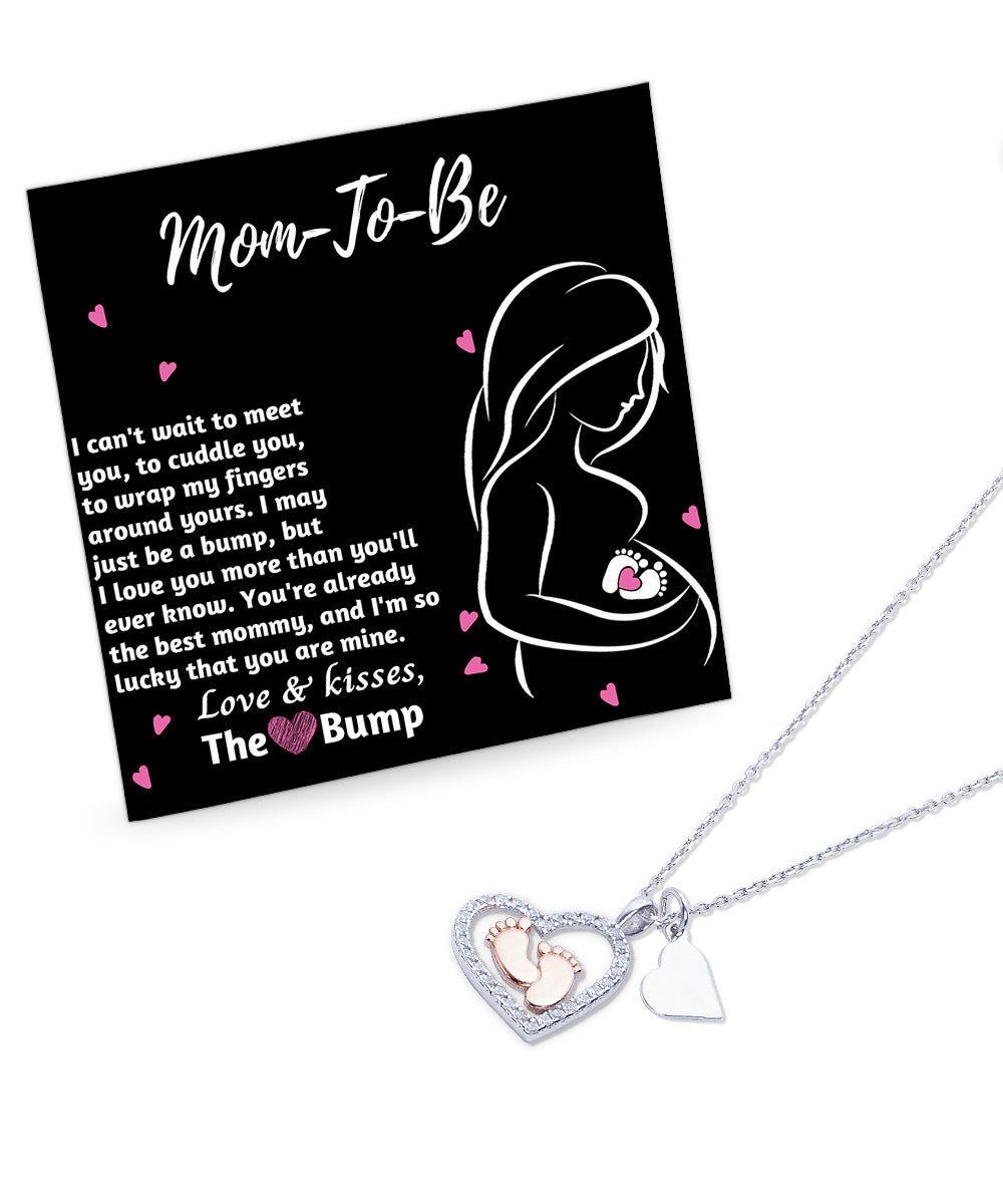 Mom-To-Be Baby Feet Pendant Necklace Love and Kisses From the Bump - Mallard Moon Gift Shop