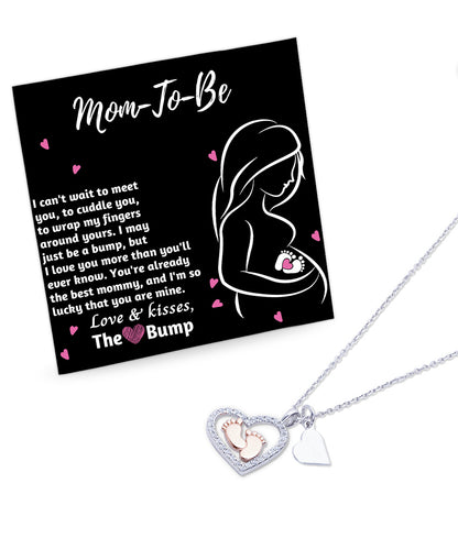 Mom-To-Be Baby Feet Pendant Necklace Love and Kisses From the Bump - Mallard Moon Gift Shop