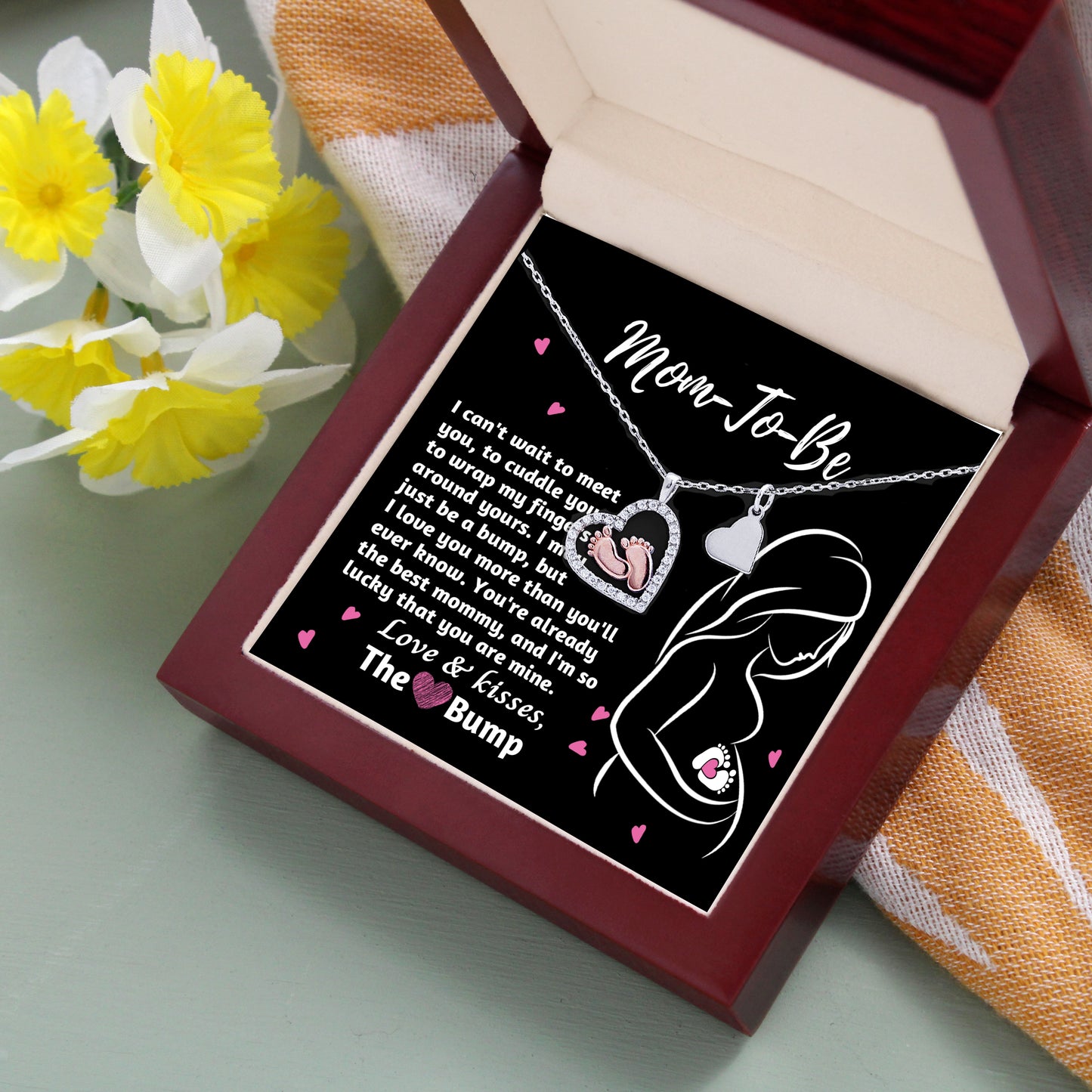 Mom-To-Be Baby Feet Pendant Necklace Love and Kisses From the Bump - Mallard Moon Gift Shop