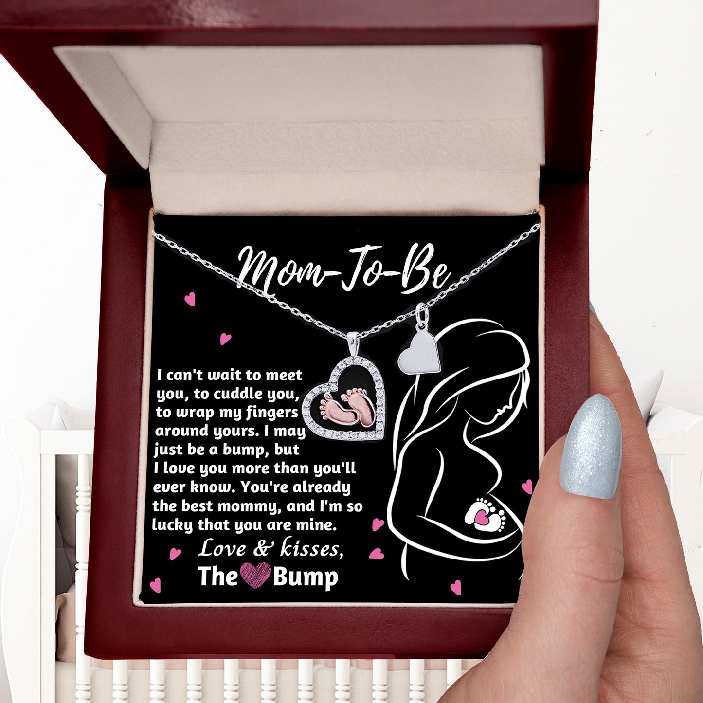 Mom-To-Be Baby Feet Pendant Necklace Love and Kisses From the Bump - Mallard Moon Gift Shop