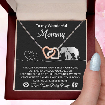 Gift for the Expectant Mom Love, Kisses and Kicks from the Baby Bump Until We Meet Interlocking Hearts Necklace - Mallard Moon Gift Shop