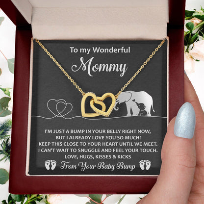Gift for the Expectant Mom Love, Kisses and Kicks from the Baby Bump Until We Meet Interlocking Hearts Necklace - Mallard Moon Gift Shop