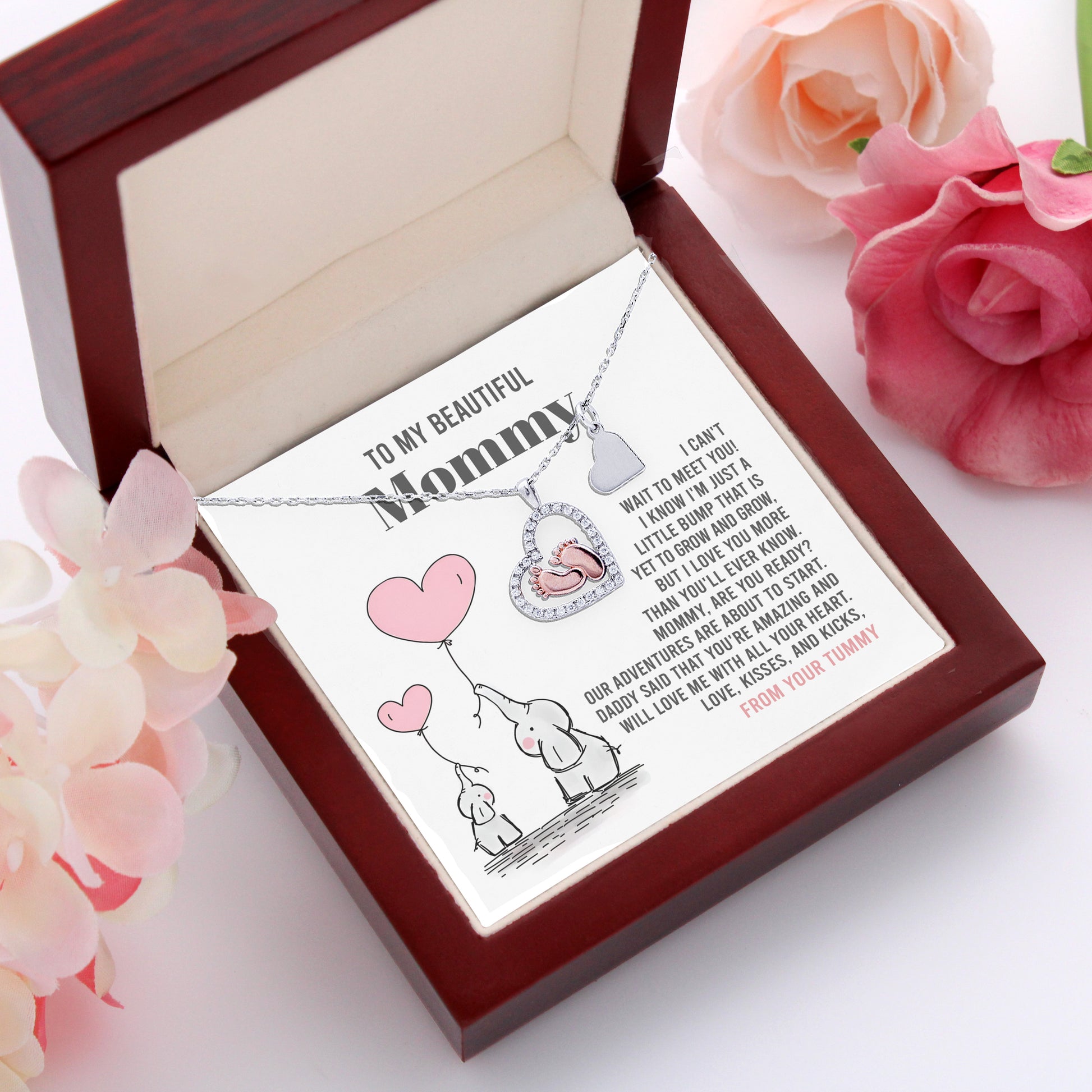 Baby Feet Necklace for New Moms – Sterling Silver Heart Pendant with Rose Gold Baby Feet & CZ – Baby Shower, Pregnancy Reveal, Mother's Day Gift Jewelry - Mallard Moon Gift Shop