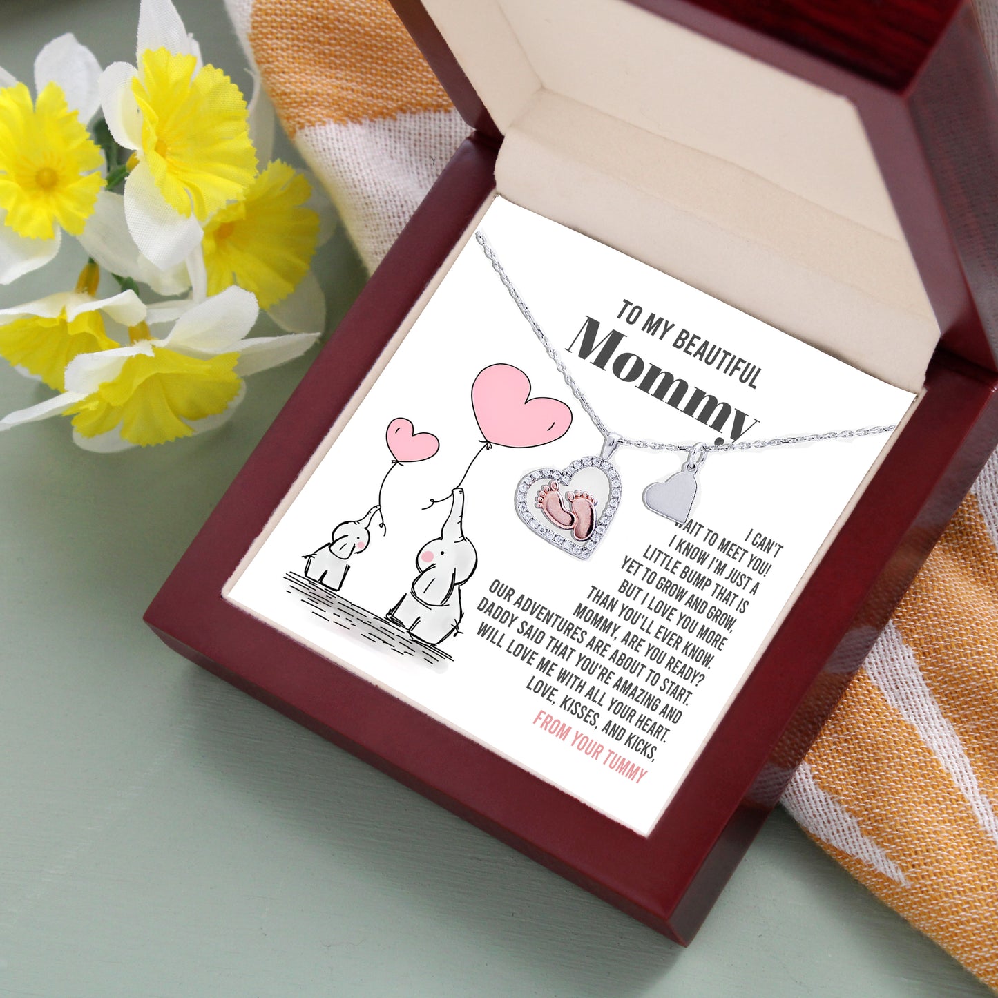 Baby Feet Necklace for New Moms – Sterling Silver Heart Pendant with Rose Gold Baby Feet & CZ – Baby Shower, Pregnancy Reveal, Mother's Day Gift Jewelry - Mallard Moon Gift Shop