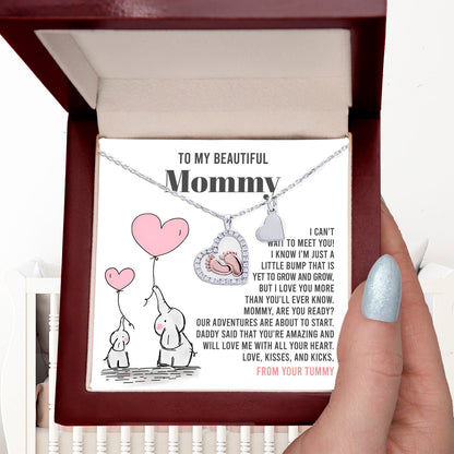 Baby Feet Necklace for New Moms – Sterling Silver Heart Pendant with Rose Gold Baby Feet & CZ – Baby Shower, Pregnancy Reveal, Mother's Day Gift Jewelry - Mallard Moon Gift Shop
