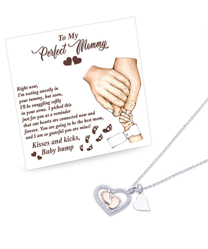 Expectant Mom’s Delight: Baby Feet Silver Pendant Necklace - Kisses and Kicks from Tummy - Mallard Moon Gift Shop