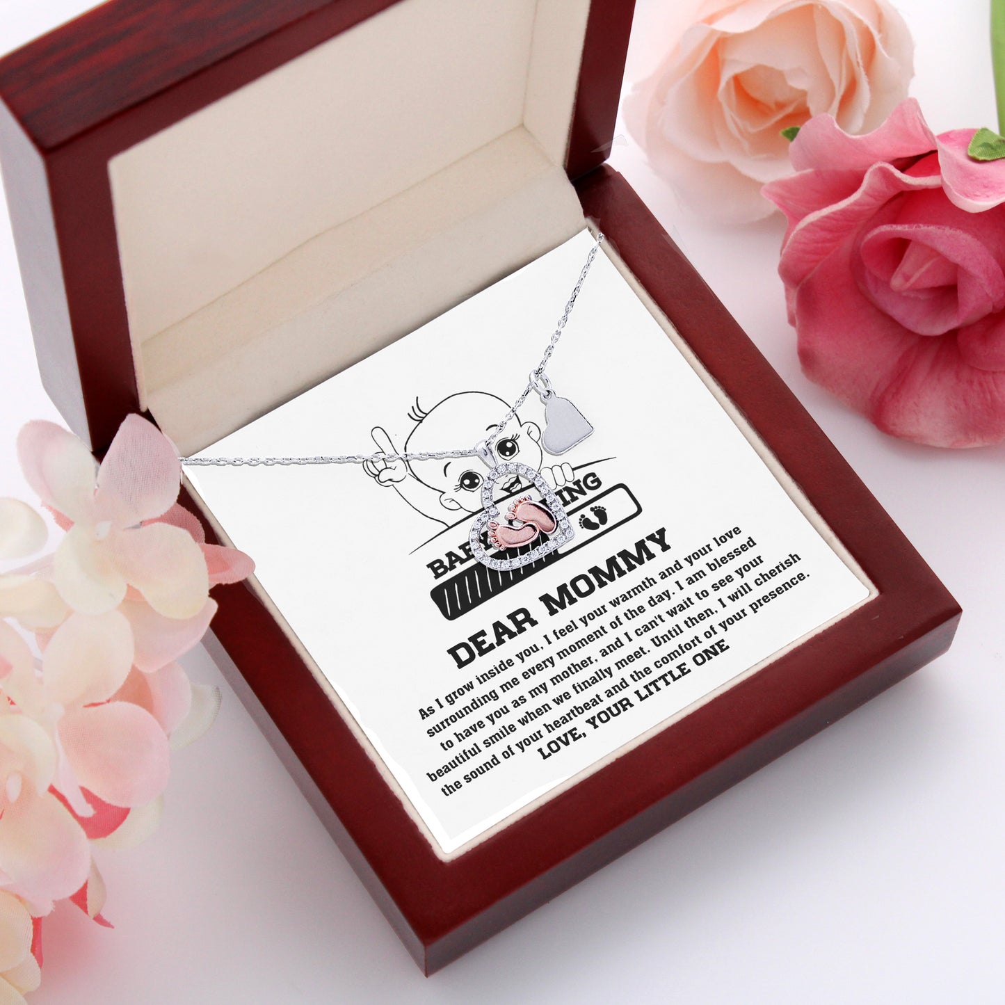 Dear Mommy Your Little One Can't Wait to See your Smile Baby Feet Pendant Necklace - Mallard Moon Gift Shop