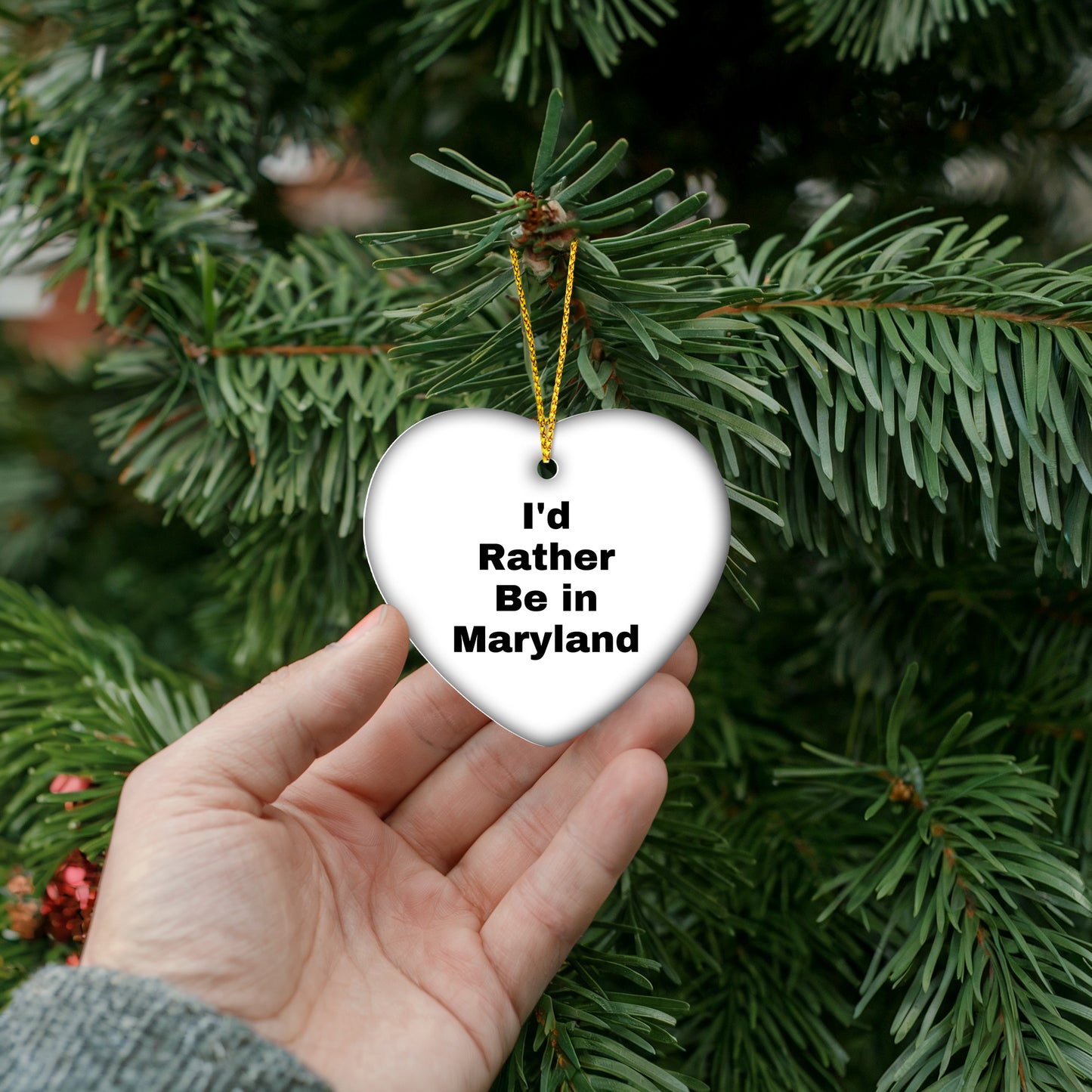 Maryland Heart Ornament, 'I'd Rather Be In Maryland' Quote Christmas Gifts