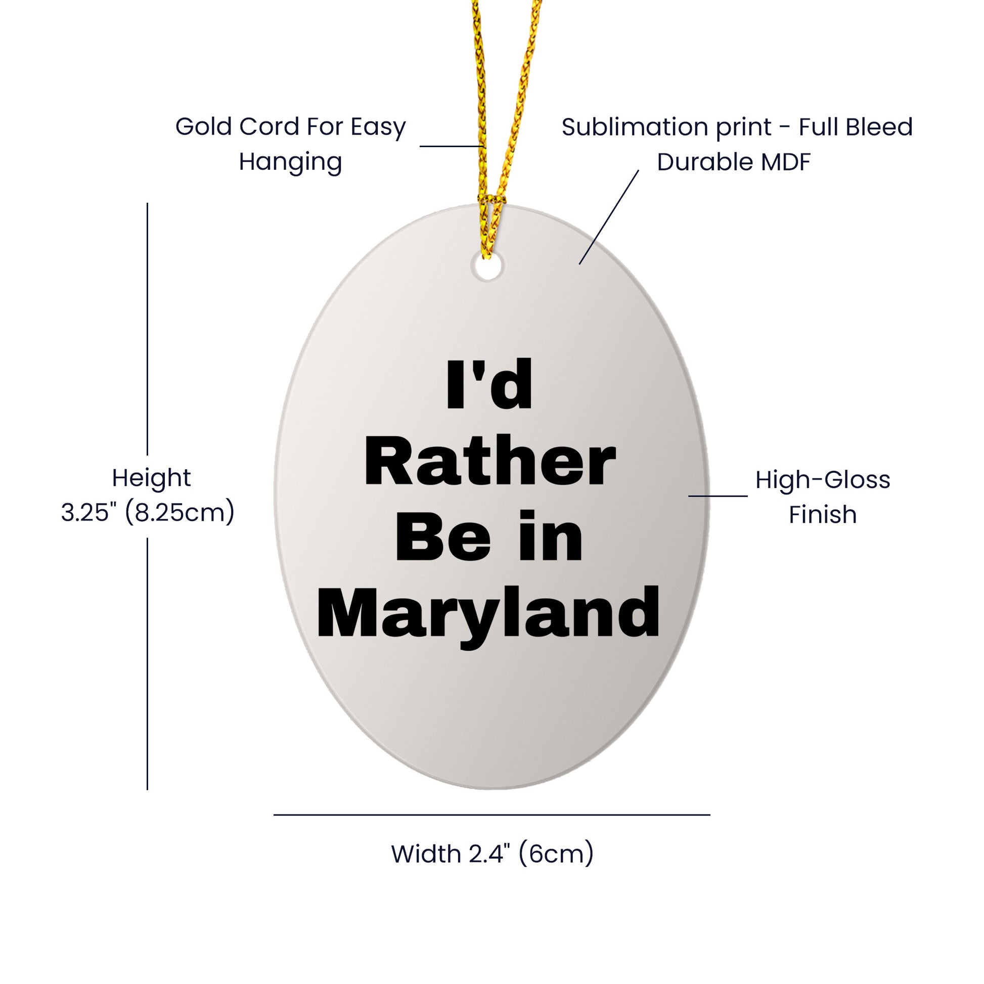 Maryland Lover's Delight, I'd Rather Be In Maryland Oval Ornament, Christmas Gifts