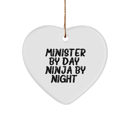 Minister Heart Ornament - 'Minister By Day. Ninja By Night.' Christmas Gifts
