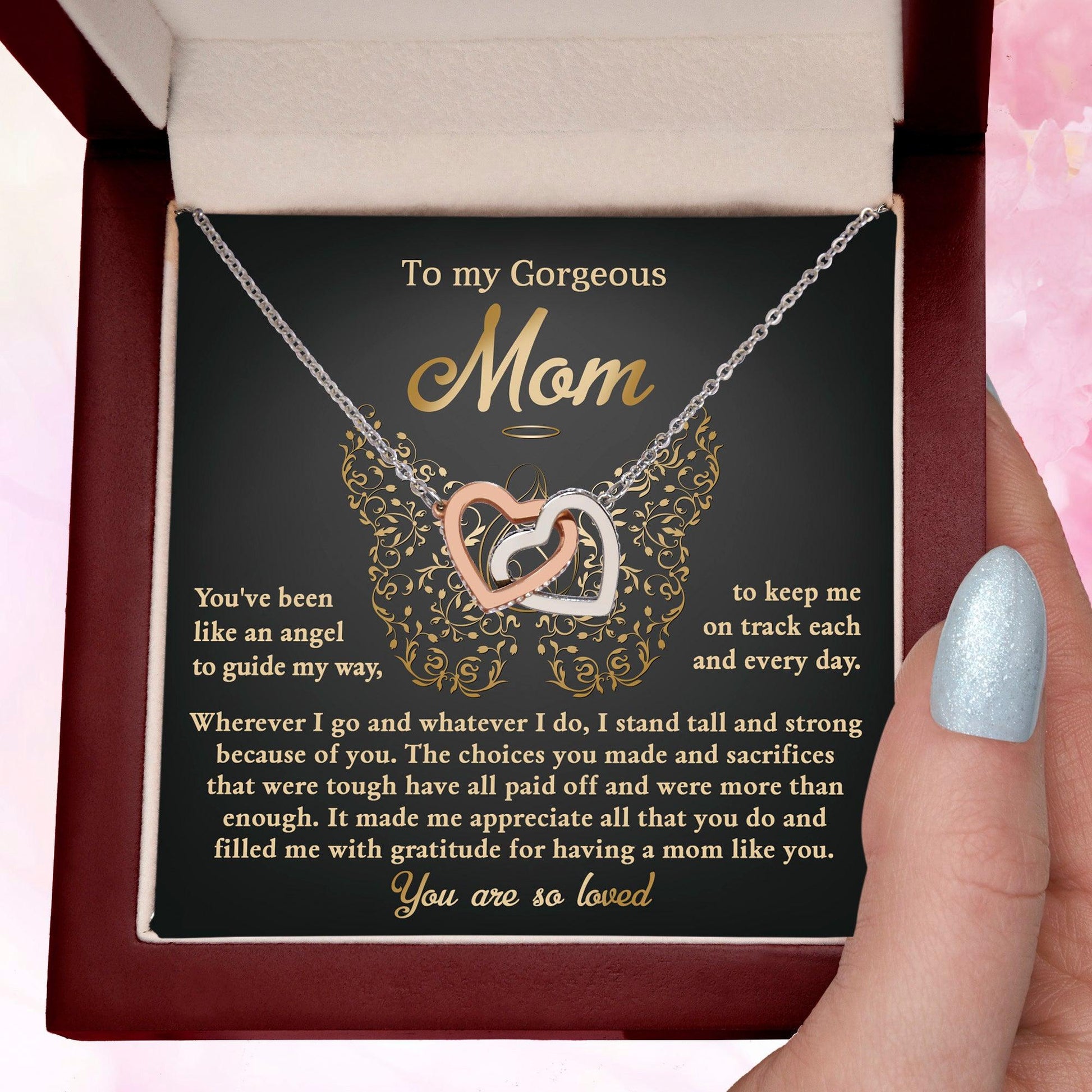 To My Mom You Are Like An Angel To Guide My Way Interlocking Hearts Necklace - Mallard Moon Gift Shop