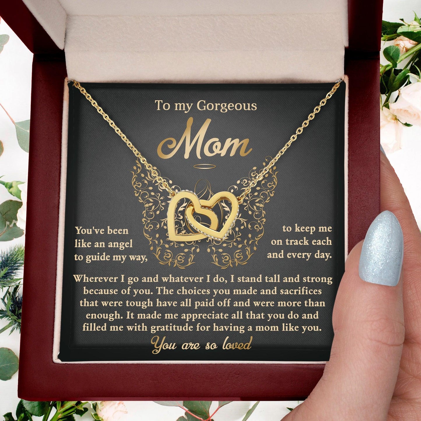 To My Mom You Are Like An Angel To Guide My Way Interlocking Hearts Necklace - Mallard Moon Gift Shop