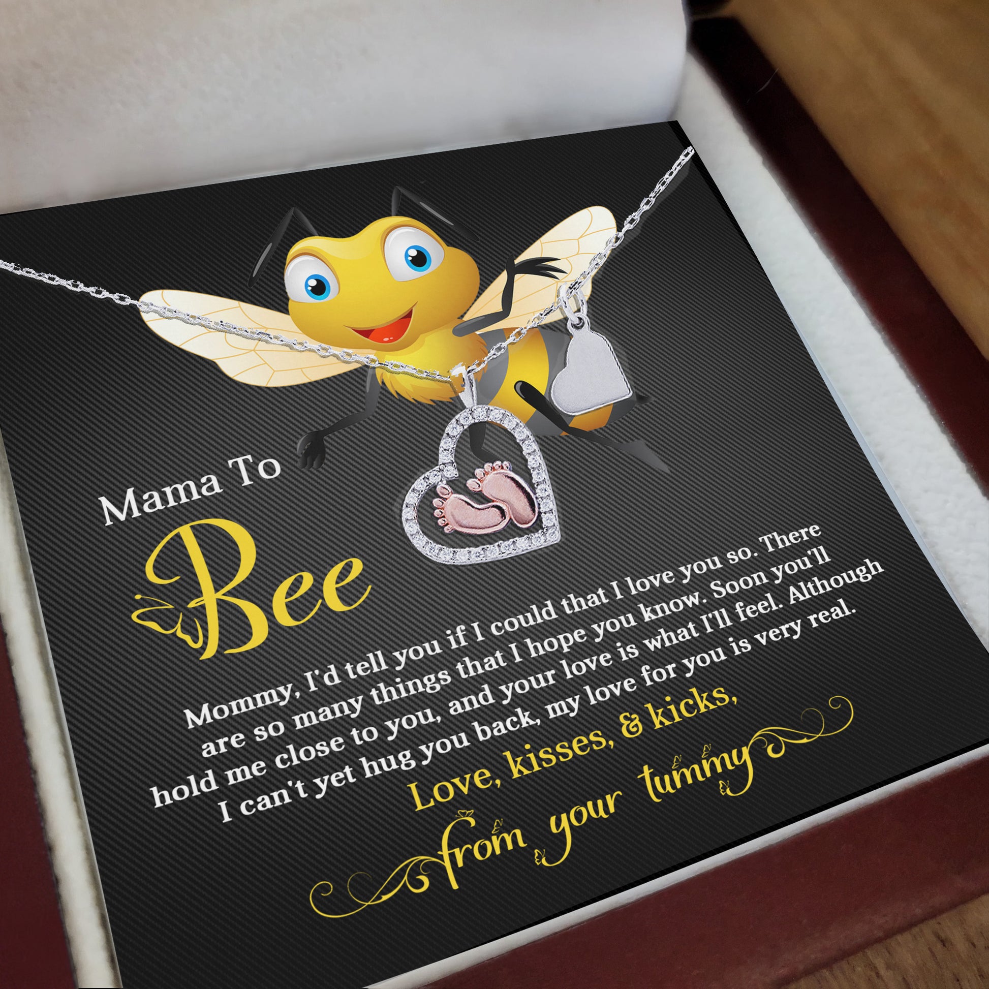 Mama To Bee Baby Feet Charm Necklace Love, Kisses and Kicks from your Tummy - Mallard Moon Gift Shop