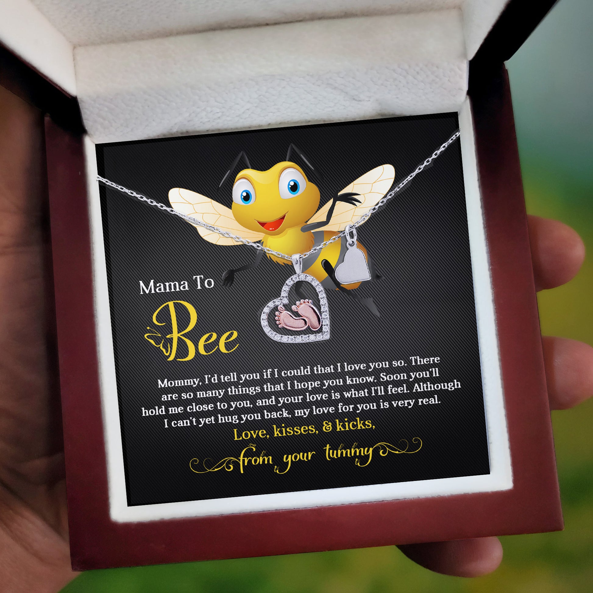 Mama To Bee Baby Feet Charm Necklace Love, Kisses and Kicks from your Tummy - Mallard Moon Gift Shop