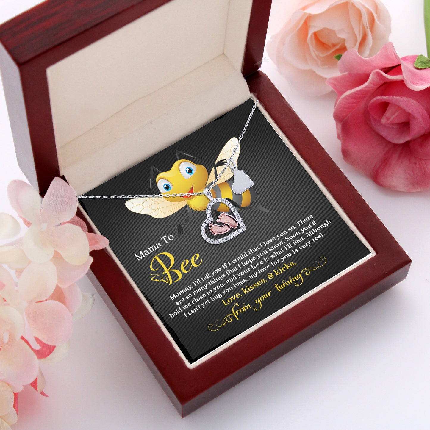 Mama To Bee Baby Feet Charm Necklace Love, Kisses and Kicks from your Tummy - Mallard Moon Gift Shop