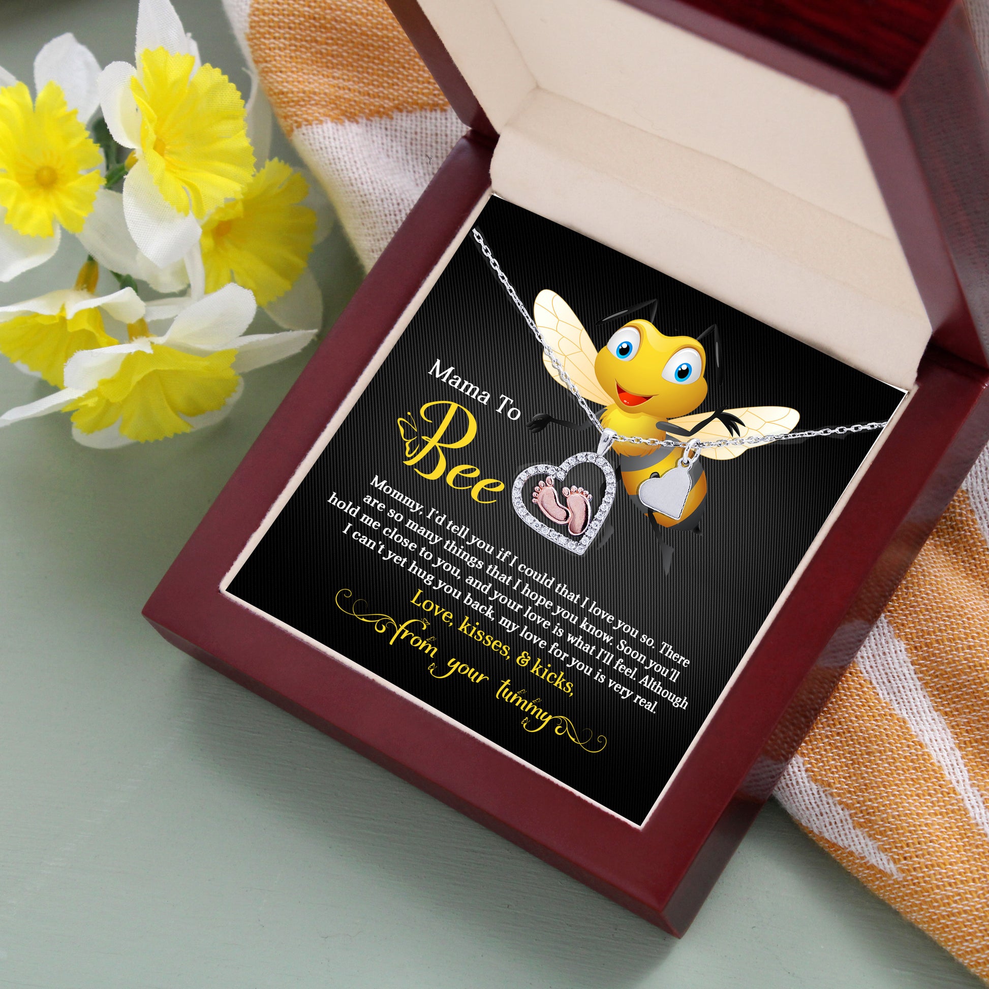 Mama To Bee Baby Feet Charm Necklace Love, Kisses and Kicks from your Tummy - Mallard Moon Gift Shop