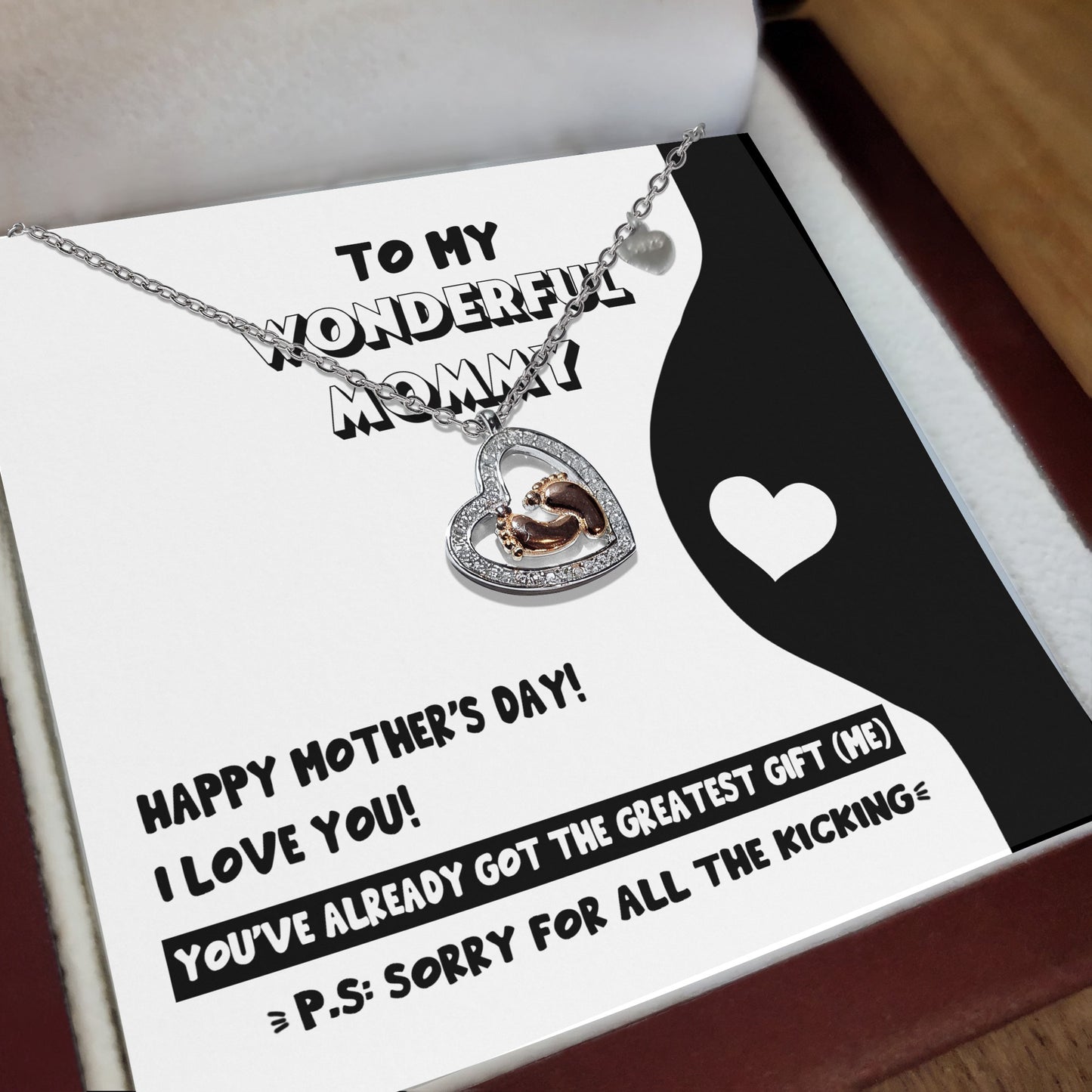 Mother's Day Gift for New Mom Baby Feet Charm Necklace - Sorry for All the Kicking - Mallard Moon Gift Shop