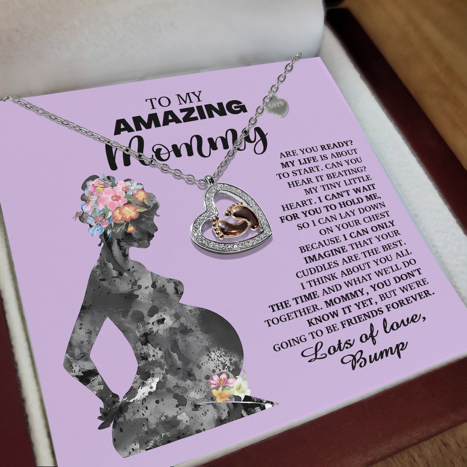 To My Amazing Mommy Pregnancy Gift Baby Feet Charn Necklace Lots of Love from the Bump - Mallard Moon Gift Shop