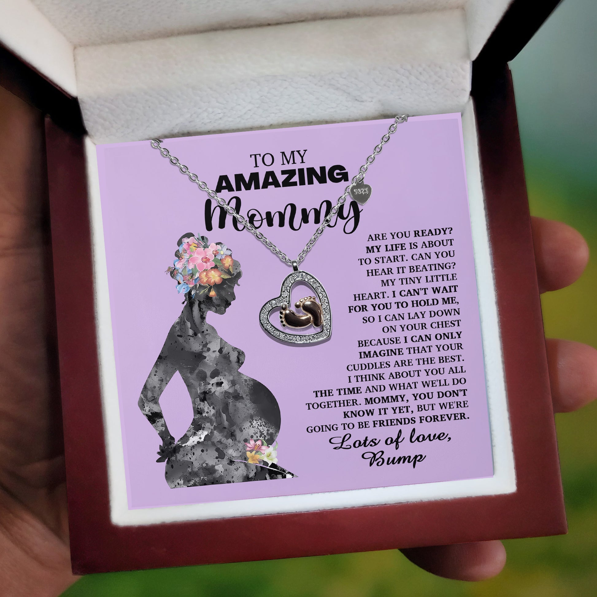 To My Amazing Mommy Pregnancy Gift Baby Feet Charn Necklace Lots of Love from the Bump - Mallard Moon Gift Shop