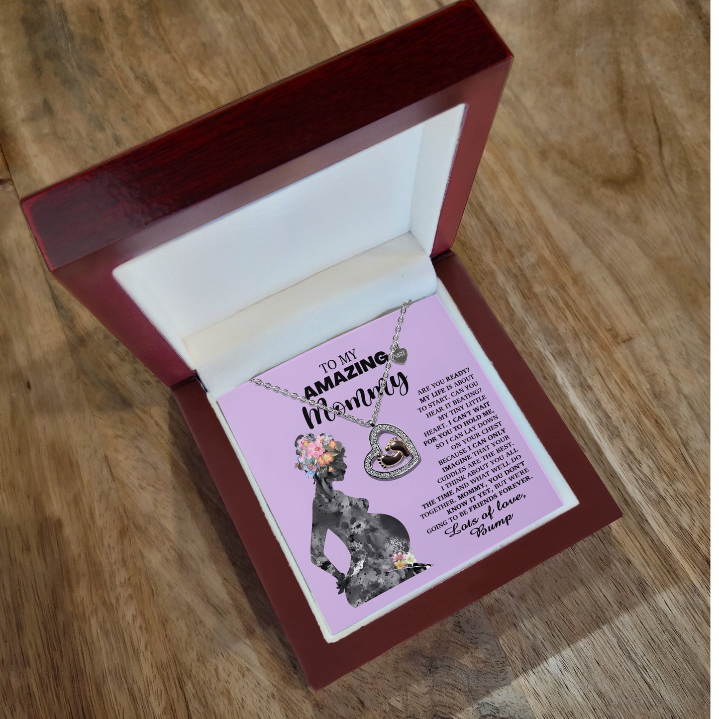 To My Amazing Mommy Pregnancy Gift Baby Feet Charn Necklace Lots of Love from the Bump - Mallard Moon Gift Shop