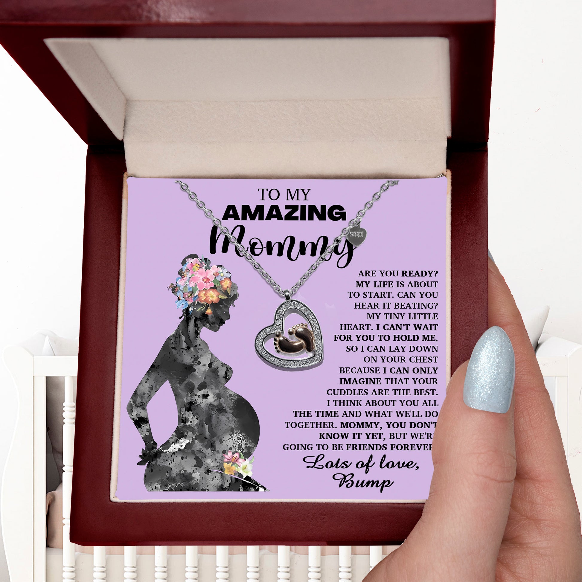 To My Amazing Mommy Pregnancy Gift Baby Feet Charn Necklace Lots of Love from the Bump - Mallard Moon Gift Shop