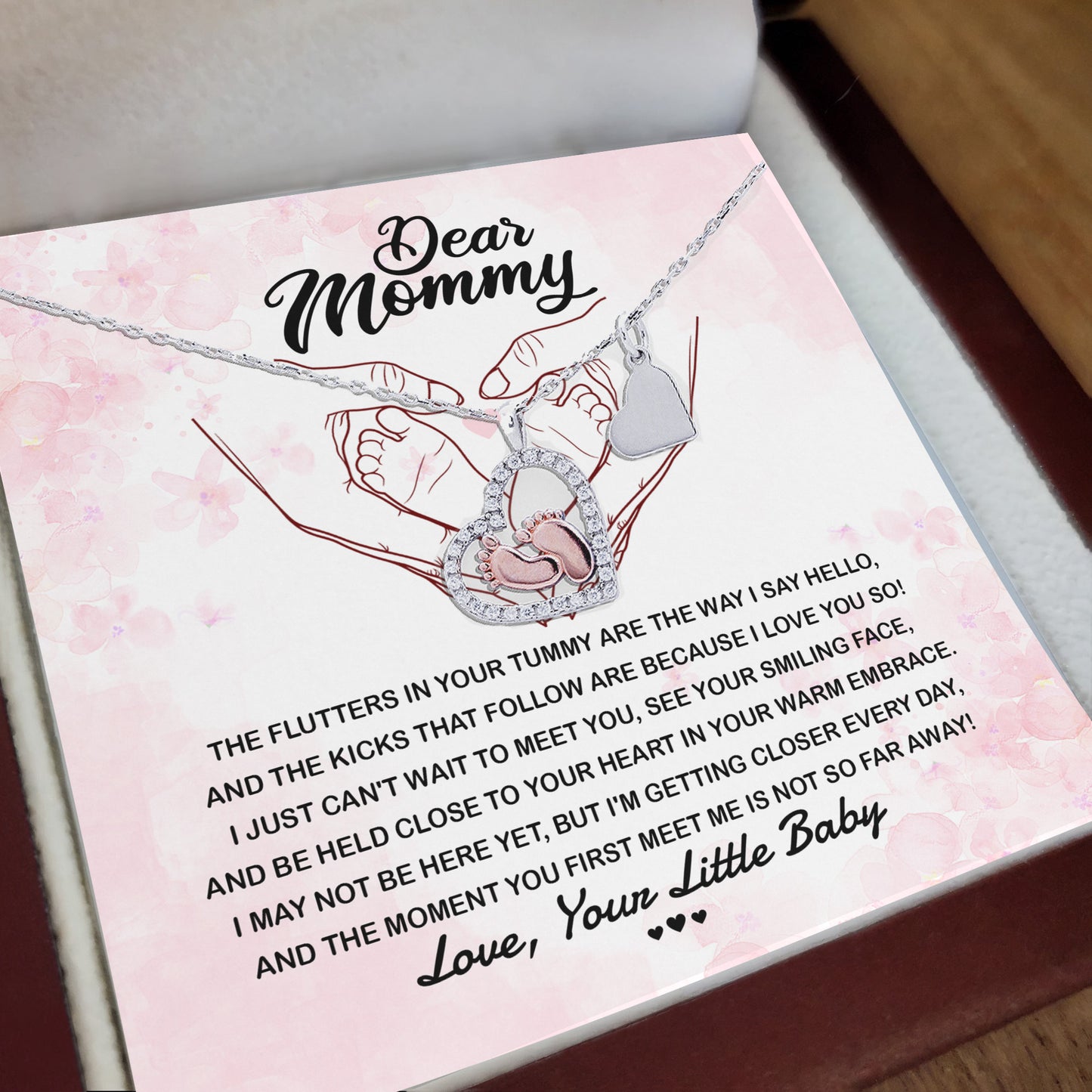 Dear Mommy I Can't Wait to Meet You Pregnancy Gift Baby Feet Pendant Necklace - Mallard Moon Gift Shop