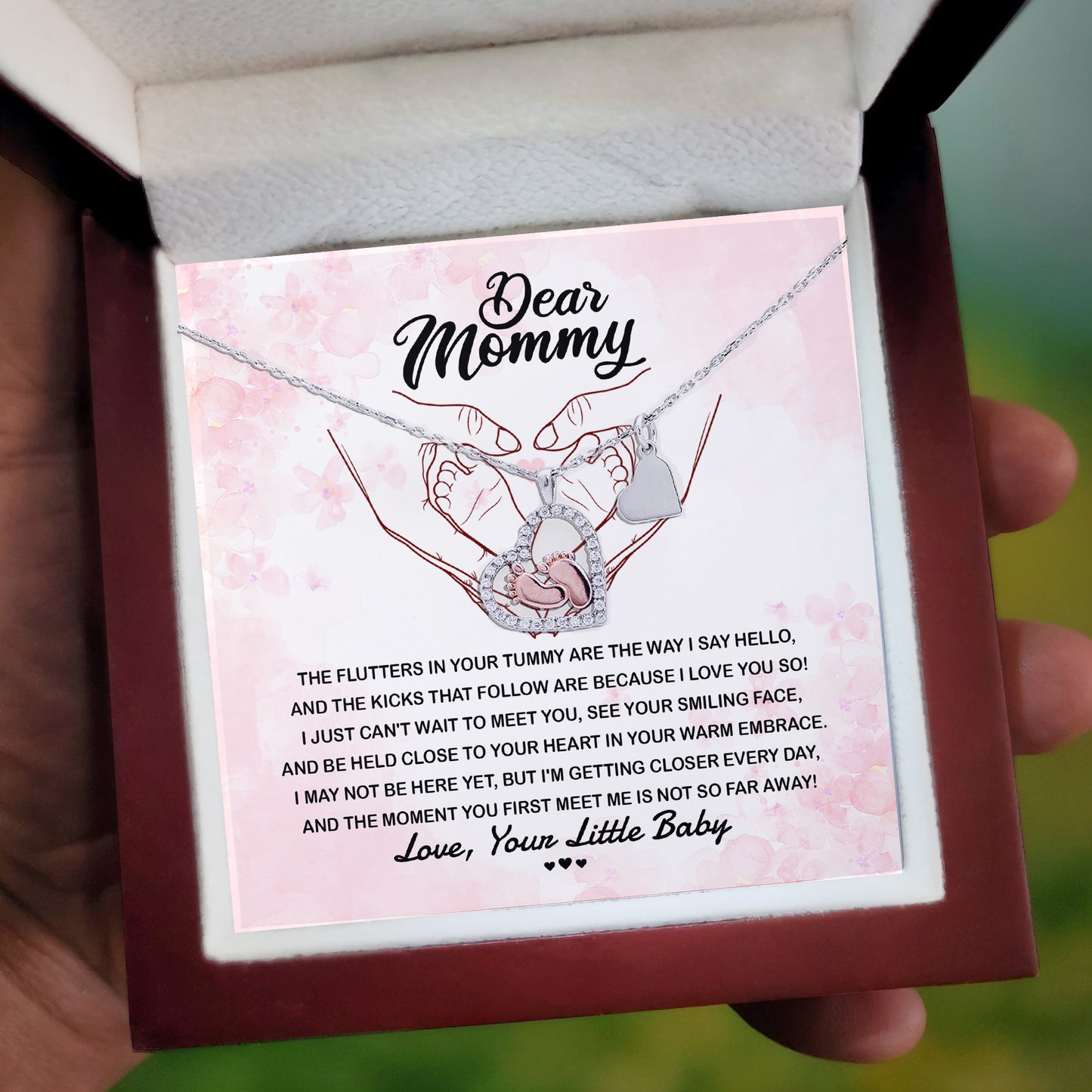 Dear Mommy I Can't Wait to Meet You Pregnancy Gift Baby Feet Pendant Necklace - Mallard Moon Gift Shop